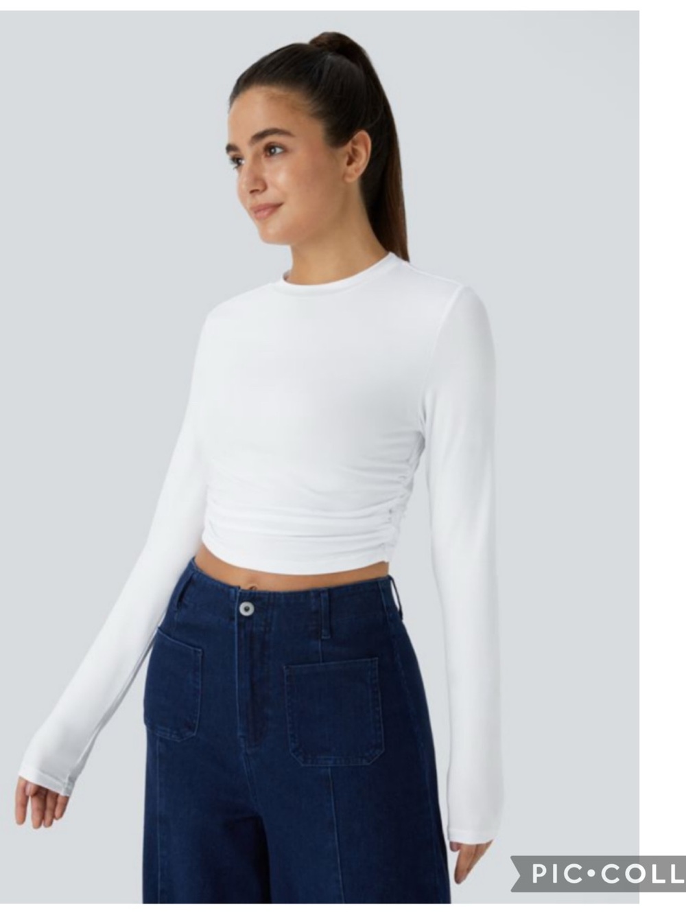 Halara White Ruched Long Sleeve Cropped Top XS NWT